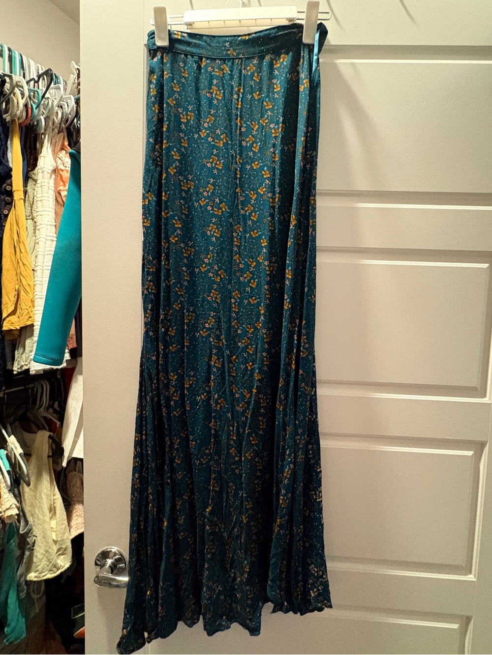 Teal Floral Maxi Skirt - Women's Flowing Skirt